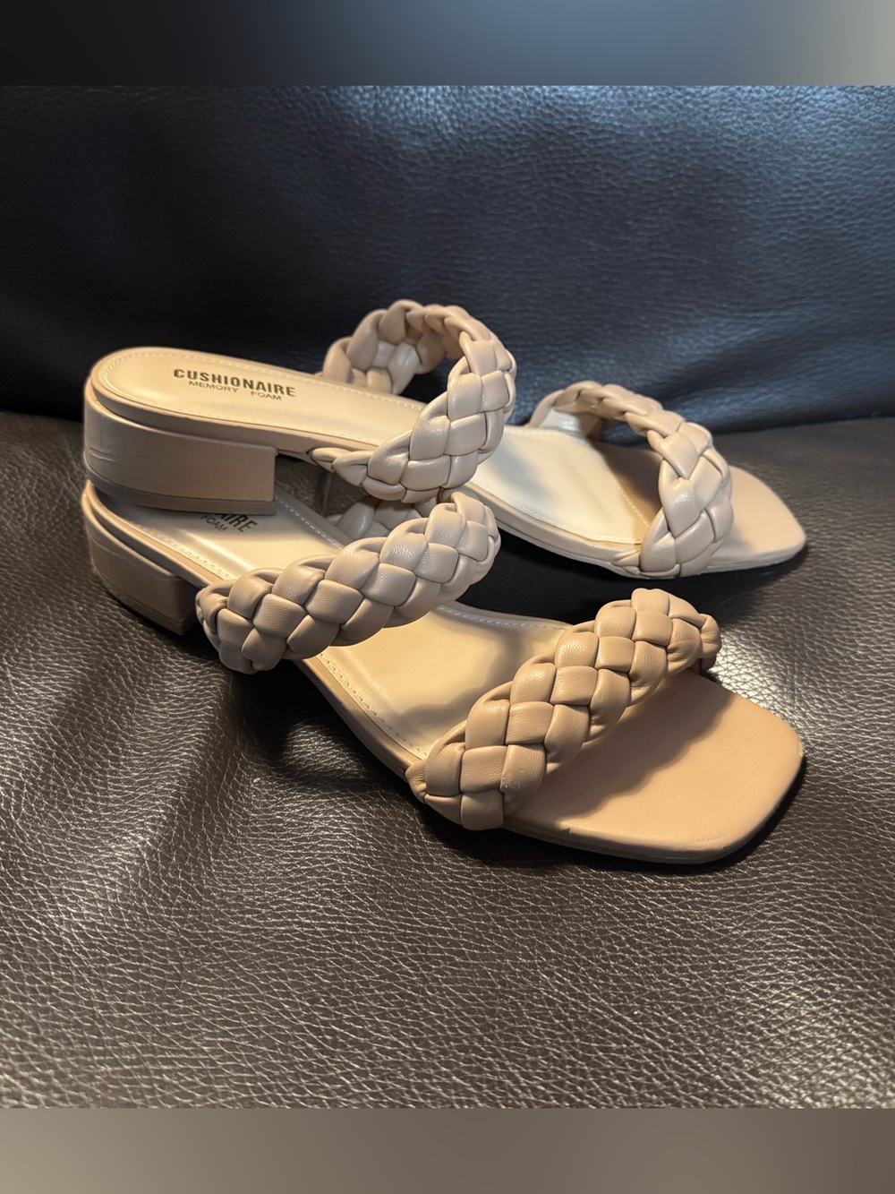 Cushionaire Braided Double-Strap Sandal in Beige
